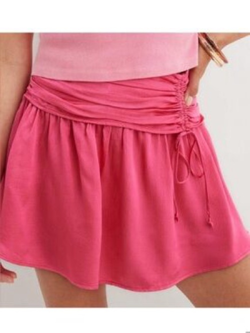 NWT Aerie hot pink satin ruched skirt